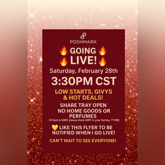 I am LIVE! Heart “❤️” my flyer for my Next Live Steals & Deals Show. - Picture 3 of 16